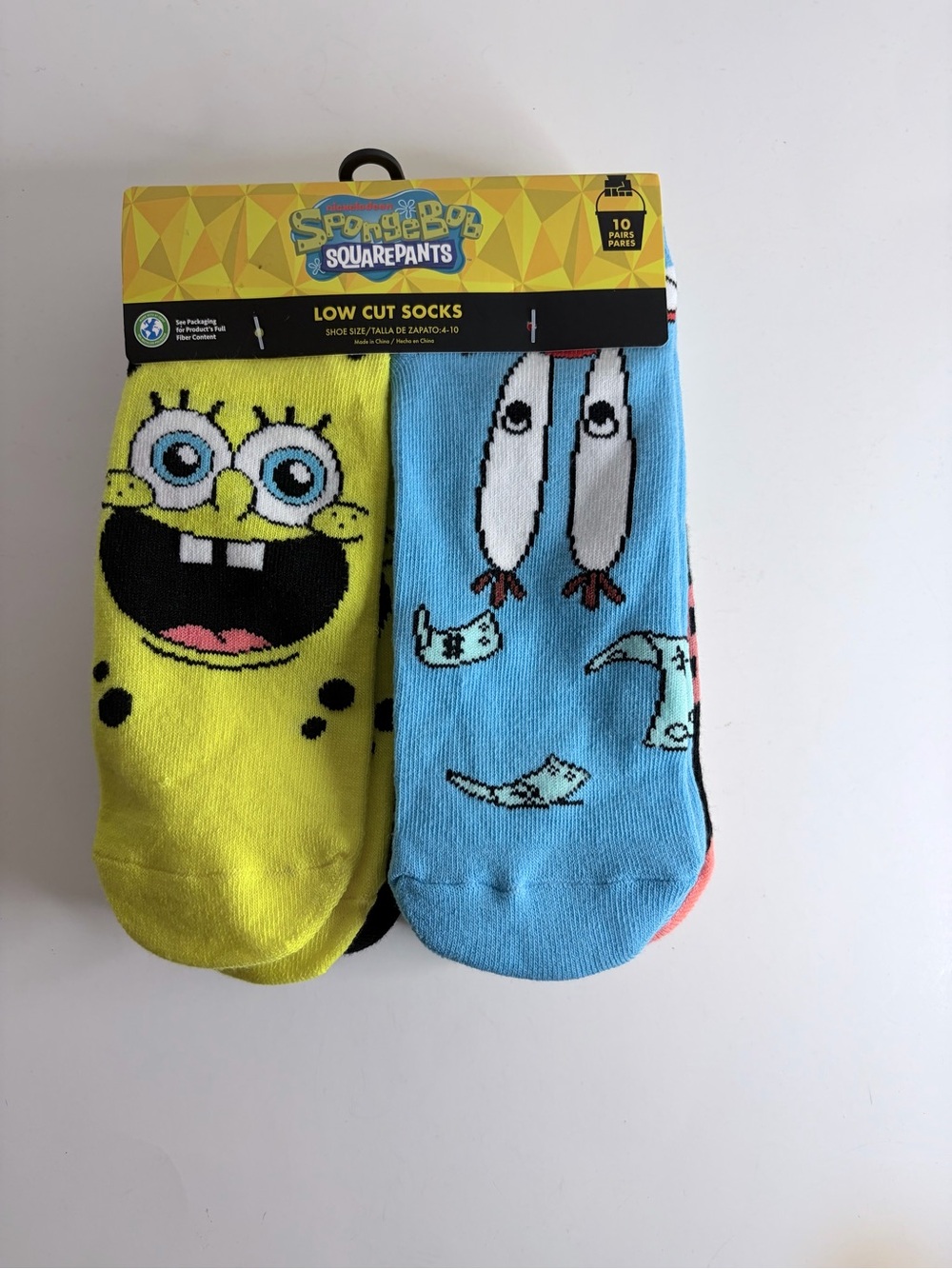 SpongeBob SquarePants 10 Pack Low Cut Socks Size 9-11